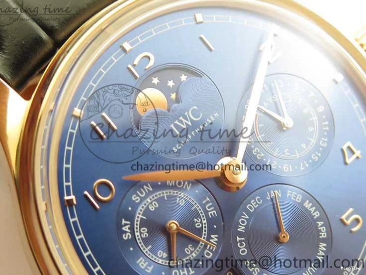 MIROTIME 0223 Premium Portugieser Perpetual Calendar IW503302 RG V9F 1:1 Best Edition Blue Dial on Black Leather Strap A 7098